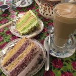 Lavender and vanilla / lime and pistachio cake, with cappuccino at Orangemabel