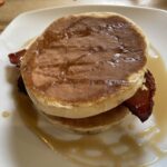 Bacon & maple syrup pancakes at Clive's Fruit Farm in Upton upon Severn