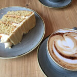 Salted caramel cake and cappuccino at Brew & Bake