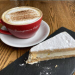 Pear & biscuit cheesecake and cappuccino at Buongiorno Cafe in Evesham