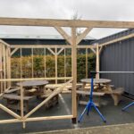 Outdoor seating and bike racking at the Revolution Cafe in Moreton-in-Marsh, Gloucestershire