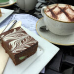 Mint aero biscuit cake and cappuccino