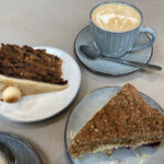 Iced fruit cake & carrot cake with cappuccino at Mathilde’s Café in Grasmere