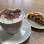 Cappuccino and polenta slice at Tittesworth Water cafe