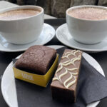 Caramel fudge and espresso brownie with a cappuccino at the Brownie Barn in the Yorkshire Dales