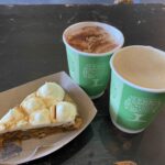 Carrot cake, cappuccino and latte at the Island Street Deli in Salcombe, Devon