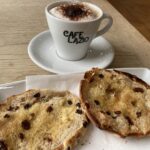 Cappuccino and toasted teacake at Cafe Lazio near Preston