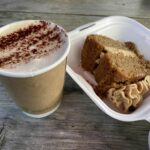 Coffee cake and cappuccino at the Honey Cafe in Bronllys near Brecon