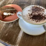 Sticky ginger cake and cappuccino at Mary Stevens Coffee Lounge in Stourbridge