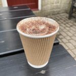 Cappuccino at The Refreshment Room in Millers Dale railway station cafe, Peak District