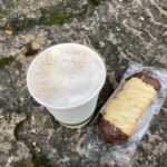 Viennese chocolate finger and cappuccino at Drapers Bakery Shop in Tewkesbury