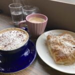 Greek coffee, cappuccino and Bougesta custard pie at Grab a Greek in Pershore