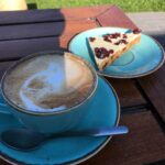 Cappuccino and white chocolate and cherry tiffin at Clive's of Cropthorne