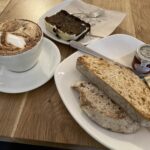 Winter spiced fruit loaf, sourdough toast and cappuccino at Coffi Lab in Monmouth