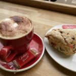 Fruit scone and cappuccino at Piccolos cafe in Bewdley