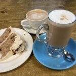 Apple & cinnamon cake, latte and cappuccino at the Chakra Lounge in Buxton
