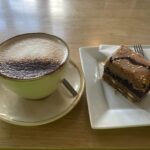 Cappuccino and peanut butter bar at The Colliers Arms Cafe in Clows Top, Worcestershire