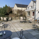 Patio area at The Mustard Seed cafe in Lampeter, Ceredigion