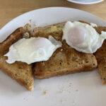 Poached eggs on toast at Wayside Farm Shop & Tearoom in Wickhamford, Worcestershire
