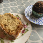 Spiced apple cake and chocolate fudge cupcake at Bramdowns in Porlock, Somerset