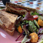 Hummus and roasted veg  toastie at the Broadway Deli in the Cotswolds