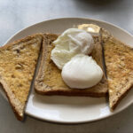 Poached eggs on toast at Blue Whale Cafe near Salcombe