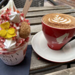 Eton mess ice cream cloud and cappuccino at Honey Blue cafe in Stratford-upon-Avon