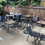 Outdoor seating at Honey Blue cafe in Stratford-upon-Avon