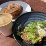 Avo on toast, croissant and cappuccino at MOR Bakery HQ in Chipping Campden