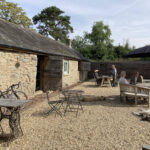 Outdoor seating at the Cattle Shed cafe in Kington, Herefordshire