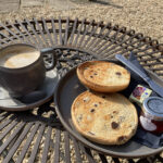 Toasted teacake and cappuccino at the Cattle Shed cafe in Kington, Herefordshire