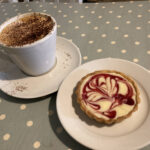 Chocolate tart and cappuccino at The Potted Pantry in Blackminster, near Evesham