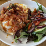Poached eggs with chorizo and salsa fresco at Pantri in Llanberis