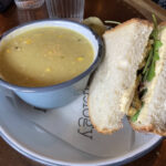 Soup and sourdough sandwich at Coffiology cafe in Caerleon