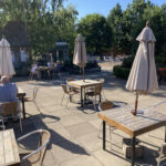 Outdoor seating at Hiller's Farm Shop & Cafe near Alcester