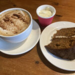 Cappuccino and carrot cake at the Old School Cafe in Evesham, Worcestershire