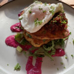Sweetcorn & beetroot fritters at The Kitchen cafe in Wyre Piddle