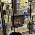 Wood burner at Aardvark Books cafe in Bucknell 