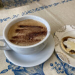 Cappuccino & mince pie at Aardvark Books cafe in Bucknell 