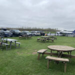Outdoor seating at Megs Hotspur Cafe at Shobdon Airfield