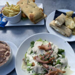 Chicken & bacon salad, fish finger sandwich at the Bluebird Cafe in Coniston