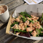 Salmon salad and cappuccino at Baffle Haus in Pontypool, Wales