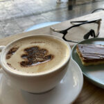 Cappuccino and millionaire slice at Brew Bear Coffee House in Evesham