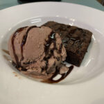 Chocolate brownie & ice cream at Yr Hwb in Bala