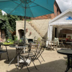 Outdoor seating at the Farmers Den cafe in Cookley, Kidderminster