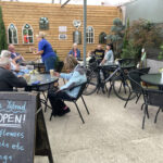 Outdoor seating at Ystrad garden centre cafe in Llandovery
