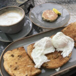 Poached eggs on toast & Welsh cake at Ystrad garden centre cafe in Llandovery