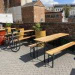 Outdoor seating at The Scandinavian Coffee Pod in Cheltenham