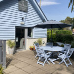 Outdoor seating at Alfrick & Lulsley village cafe