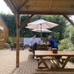 Outdoor seating at the community run cafe in Crowle